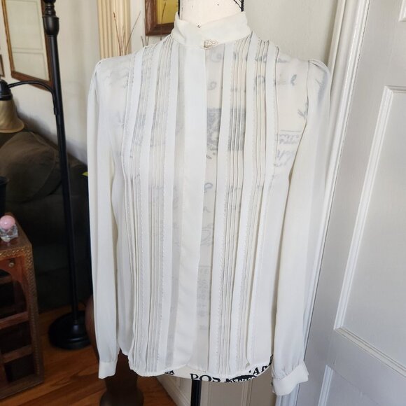 Alexandria Vintage Sheer Ivory Pleated Bouse Sz 8 - Picture 2 of 11